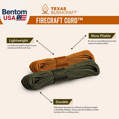 Firecraft Cord – Utility Paracord Survival Rope, Parachute Cord for Survival Gea