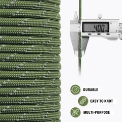 Triberion Reflective Paracord Rope 750 lb 50ft 5/32″ 12-Strand Army Green