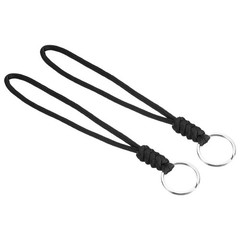 2pcs 8″ Paracord Lanyard with Keyring Wrist Cord Badge Holder Strap, Black