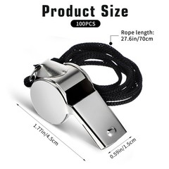 100 Pcs Stainless Steel Whistles with Lanyard – Loud Metal Coach Referee Set