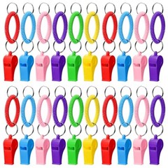 30 Pcs Sport Whistle with Bracelet, 6 Colors Loud Plastic Whistles with