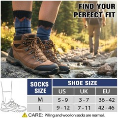 Sandsuced Merino Wool Hiking Socks Thermal Winter Warm Large, Assorted Blue