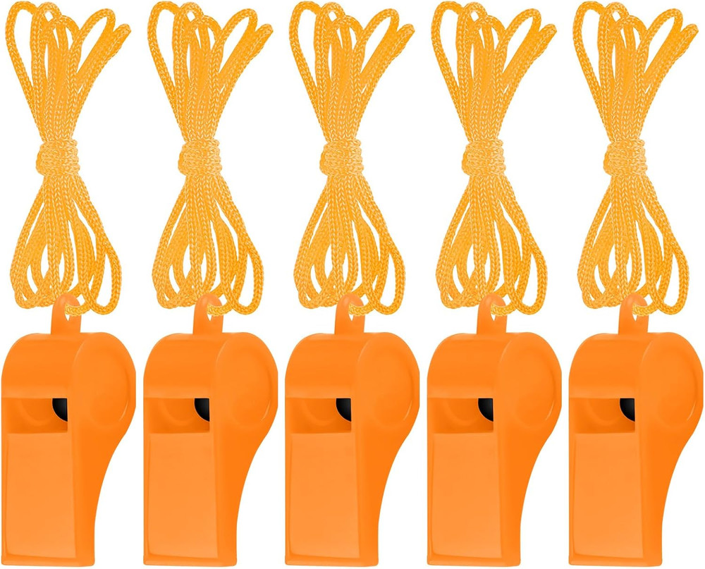 5 Pcs Referees Loud Plastic Emergency Whistle with Lanyard for Outdoor Activitie