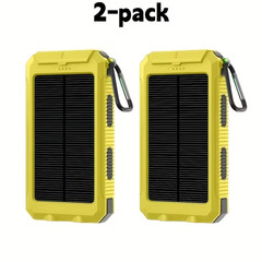 2 Pack 20000mAh Solar Power Bank Dual USB Fast Charger LED Torch Camping yellow