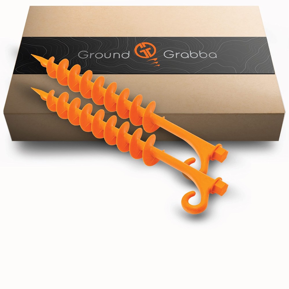 GROUNDGRABBA Lite Orange Tent Stakes – for Sand | 2 Pack,