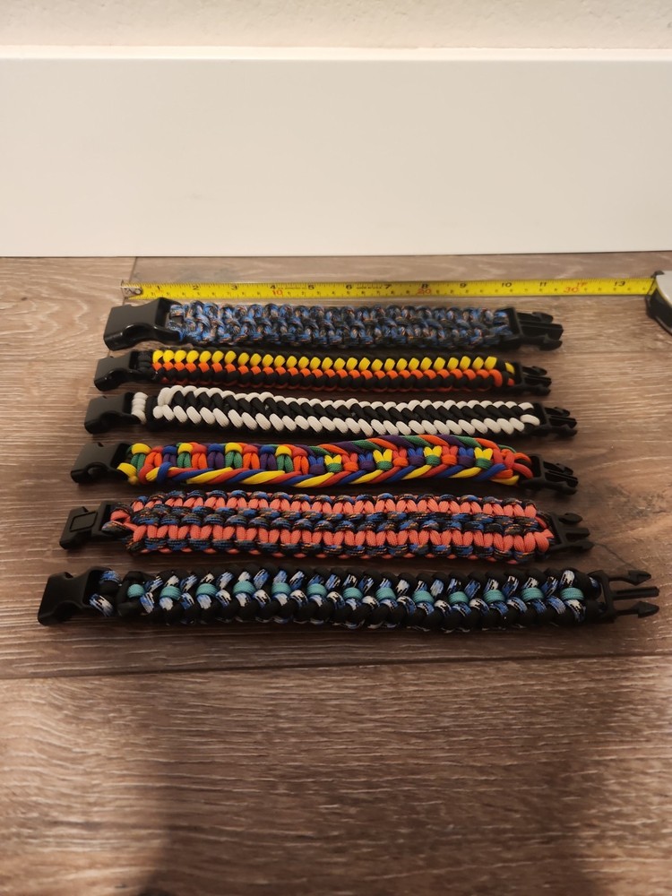 LOT: (6) Paracord Survival Bracelet – Handmade Multicolor – Outdoor Camping Hike
