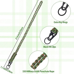 2 Set Heavy Duty Paracord Lanyard Necklace Whistles Strap Braided 550 Keychain L
