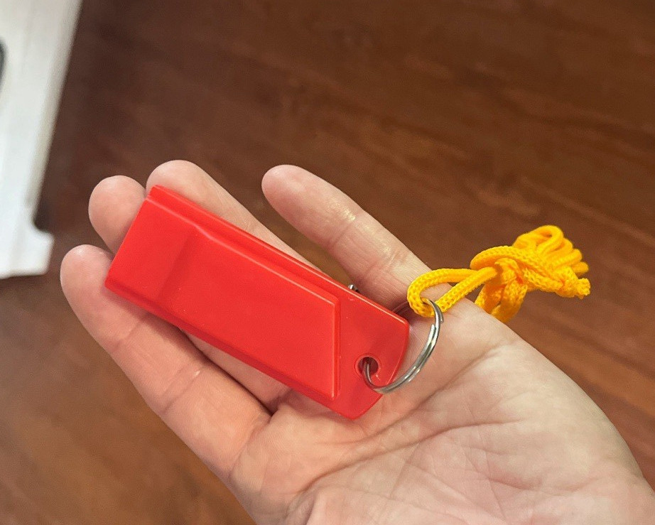 Red & Yellow Safety Whistle w/ Yellow Lanyard, Key Ring Included, 1 Pack