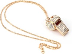 2Pcs Bling Whistle Necklace Crystal Rhinestone Loud Metal Whistle with Chain