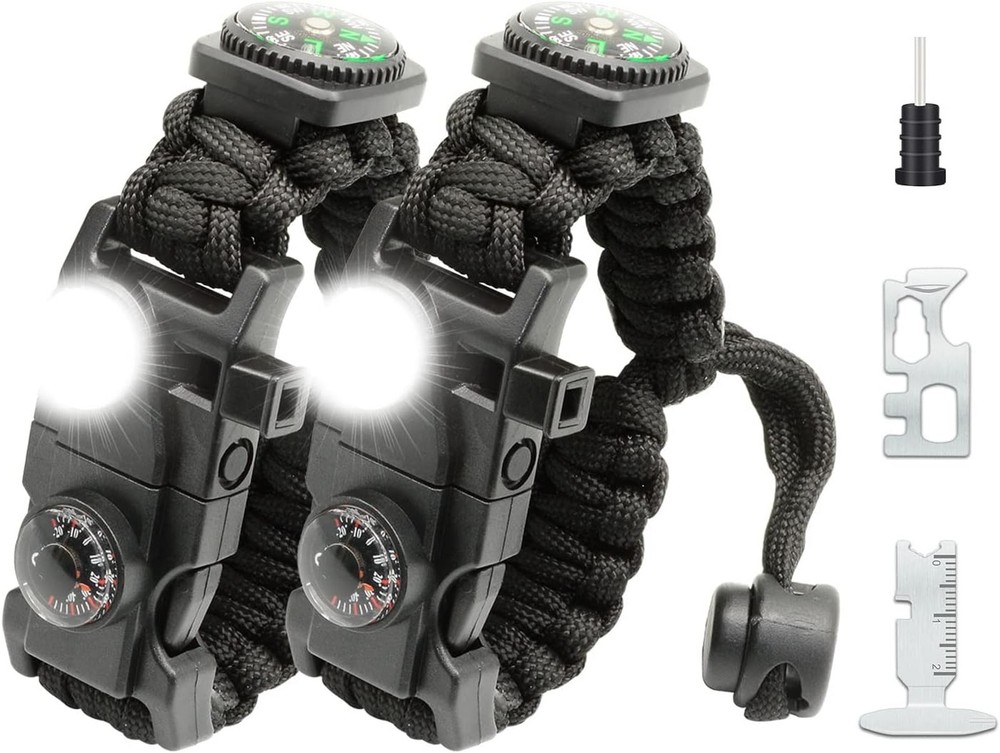 20 in 1 Survival Paracord Bracelet with LED Light Fire Starter Compass Whistle