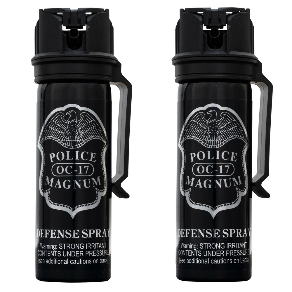 2 POLICE MAGNUM Pepper Spray 3oz Flip Top Fogger Belt Clip Self Defense Security
