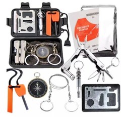 Emergency Kit. Multi-Tool Pliers, Emergency Blanket, Ferro Rod, Compass + more