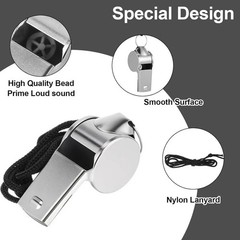 100Pcs Stainless Steel Whistle Bulk W/Lanyard, Loud, Clear Sound Metal Referee