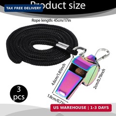 3 Pcs Coach Whistle with Lanyard Stainless Steel Metal Teacher Whistles Colorful
