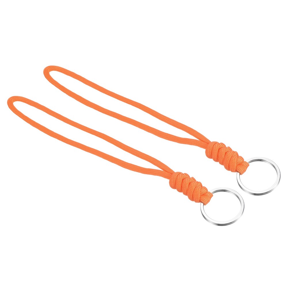 2pcs 8″ Paracord Lanyard with Keyring Wrist Cord Badge Holder Strap, Orange