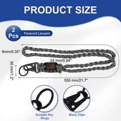 2Pcs Paracord Lanyard, Strong Lanyard with USA Flag, Grey
