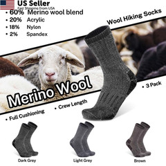 Busy Socks Merino Wool Large-X-Large, 3 Pairs Dark Grey+light Grey+brown