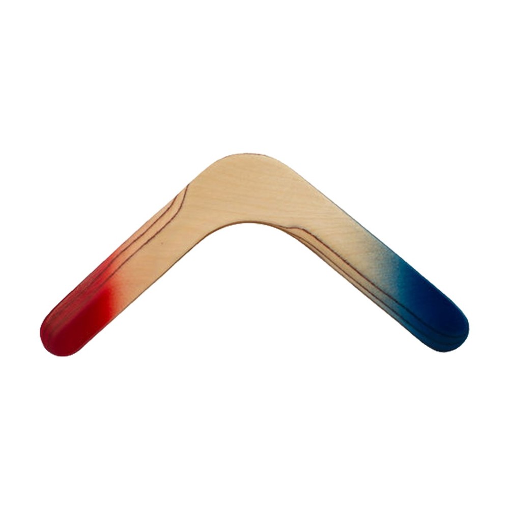 Genuine Handmade Natural Wood Boomerang Red & Blue Tip Wooden Returning Beginner