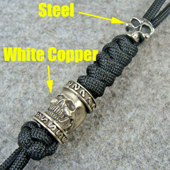 Handmade 550 Paracord Knife Lanyard With White Copper & Steel Skull Beads