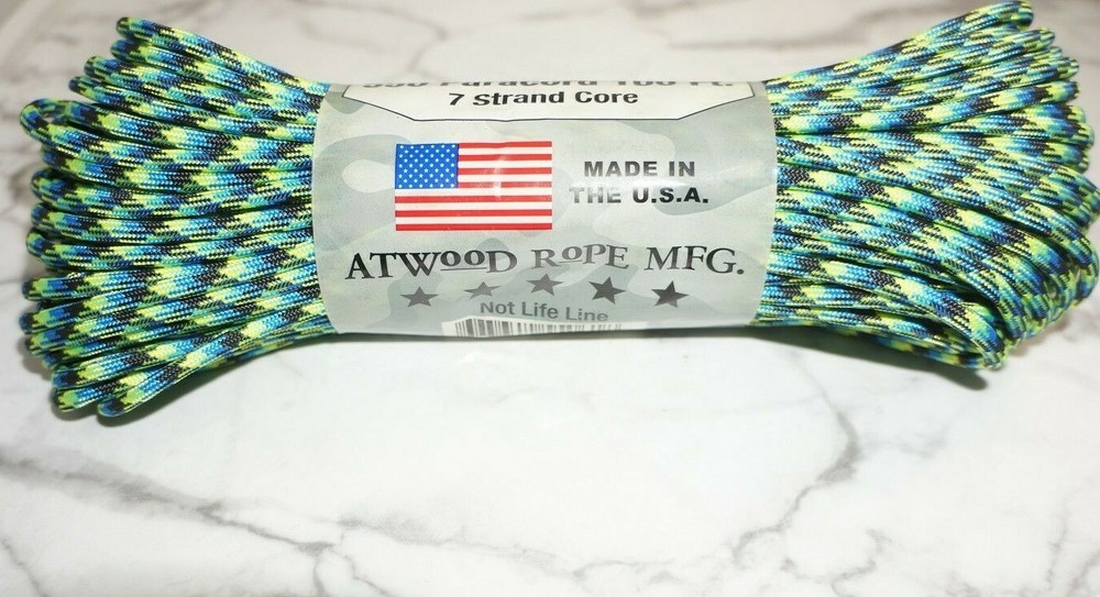 Atwood Rope MFG 550 Paracord 100 Feet 7 Strand Core Aquatica USA Made