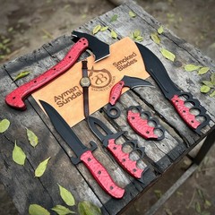 Survival Set Viking Axe Knife & Blade Decorative Display Knives with Red Handles