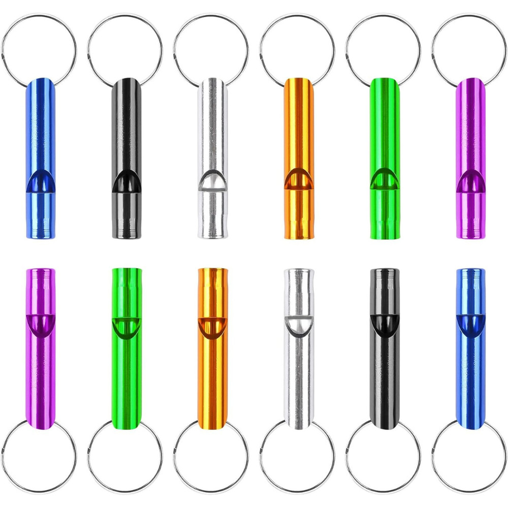 12PCS Emergency Survival Whistle Aluminum Keychain Loud Safety Camping Hiking Ou