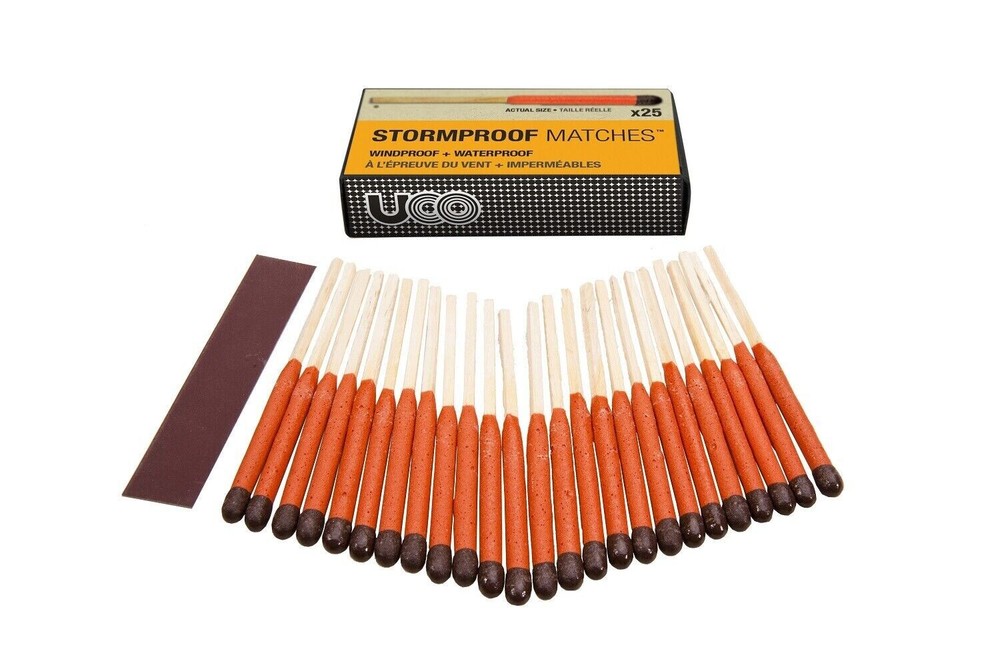 25ct UCO STORM PROOF MATCHES-WITH STRIKERS-15 Sec. Burn Windproof Waterproof |A8