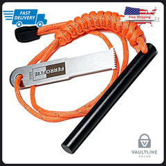 FERROFIRE Ferro Rod Fire Starter 3/8 x 4 Inch with Carbon Steel Striker