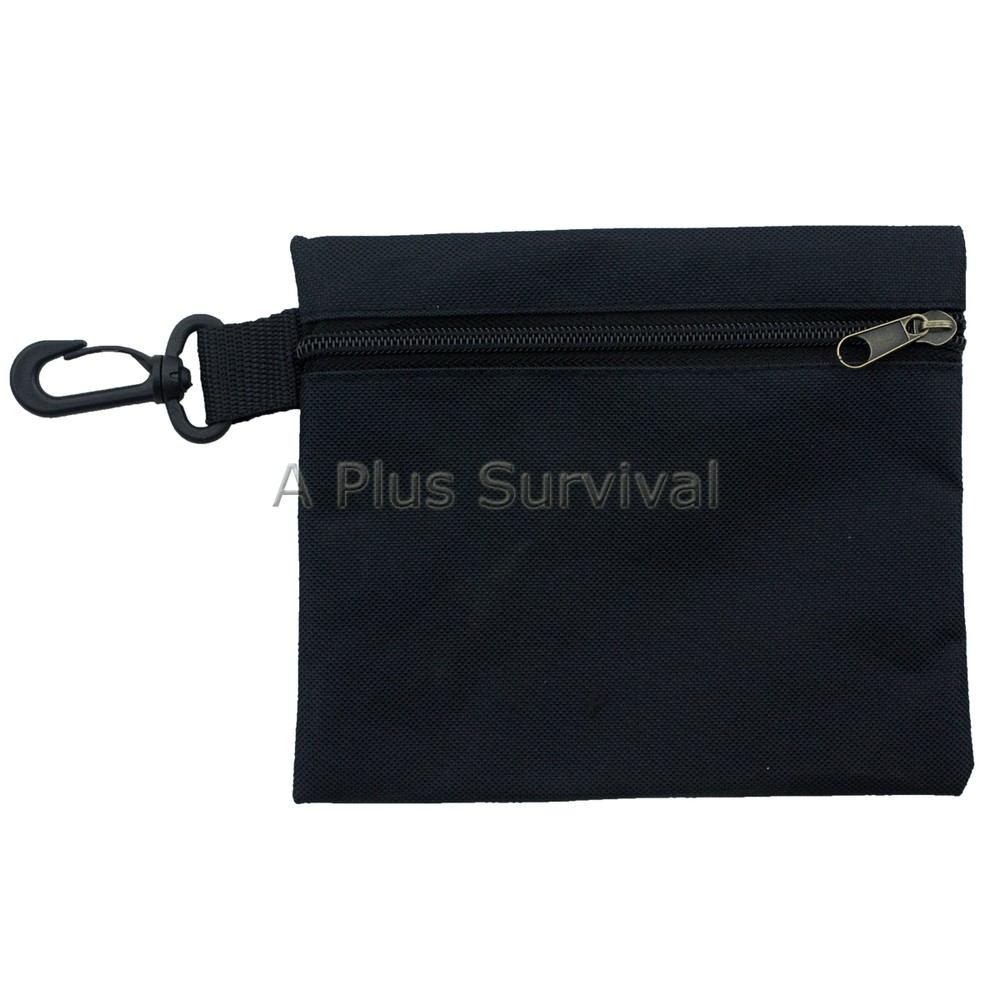 Large Multi Purpose Black Zipper Bag with Clip for First Aid Parts Survival Kits
