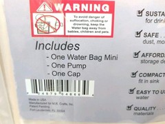 Watersafe Mini 5 Gallon Secures Emergency Water Supply Bag/Pump/Cap