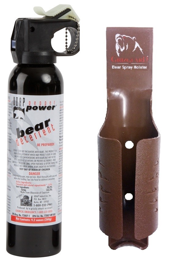 UDAP Pepper Power Magnum 9.2oz Bear Spray Repellant w/ Brown Griz Guard Holster