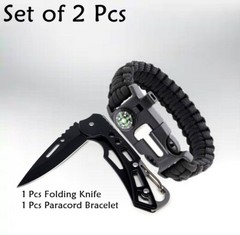 2 PCS Paracord Black Tactical Knife Bracelet Survival Gear EDC Tactical Gift