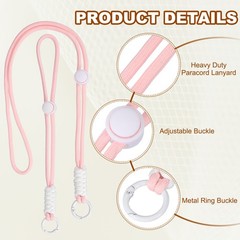 2Set Heavy Duty Paracord Keychain Lanyard for Keys , Light Pink/White
