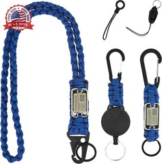 3 Pcs Paracord Lanyard Set with Retractable Keychain – Long & Short Heavy Duty L