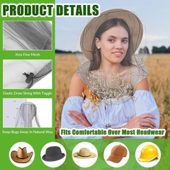 Tudomro 8 Pcs Mosquito Head Net Mesh Bug Net for Head Face Fly Netting Hood 18 x