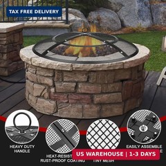 Fire Pit Spark Screen,22 Inch Fire Pit Screen Cover Outdoor with Handle&Poker,Fi
