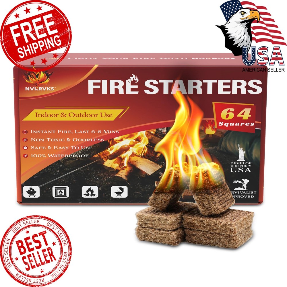 Nvkrvks Fire Starter Squares Waterproof 64 Count