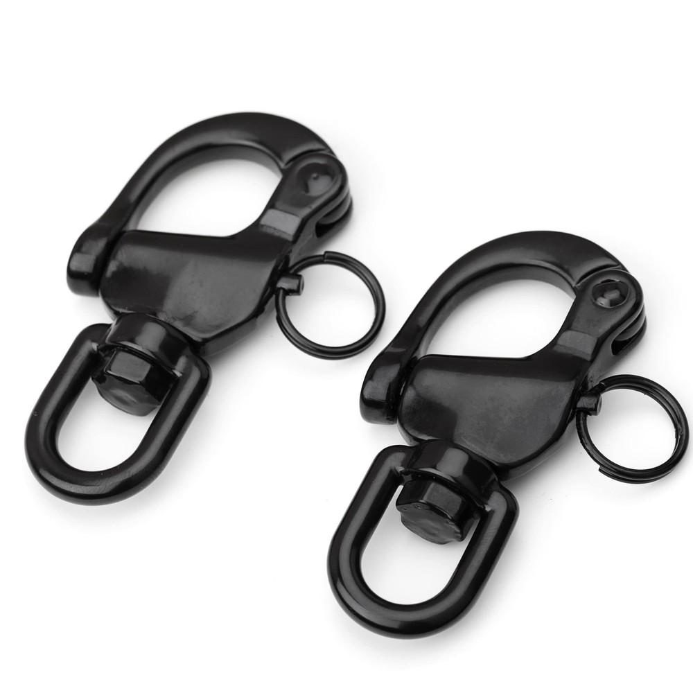2 PCS Black Snap Shackle 316 Stainless Steel Swivel Eye Quick Release Hook