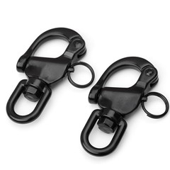 2 PCS Black Snap Shackle 316 Stainless Steel Swivel Eye Quick Release Hook