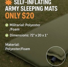 Camping Sleeping Mats – Genuine Army Surplus Self-Inflating, Only $20! ⛺