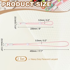 2Set Heavy Duty Paracord Keychain Lanyard for Keys , Light Pink/White
