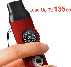Viriber 7-in-1 Survival Whistle w/Compass, Thermometer, LED, Lanyard