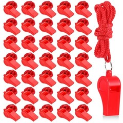 100 Pcs Coach Whistle with Lanyard, Plastic Red Emergency Whistle Bulk Loud S…