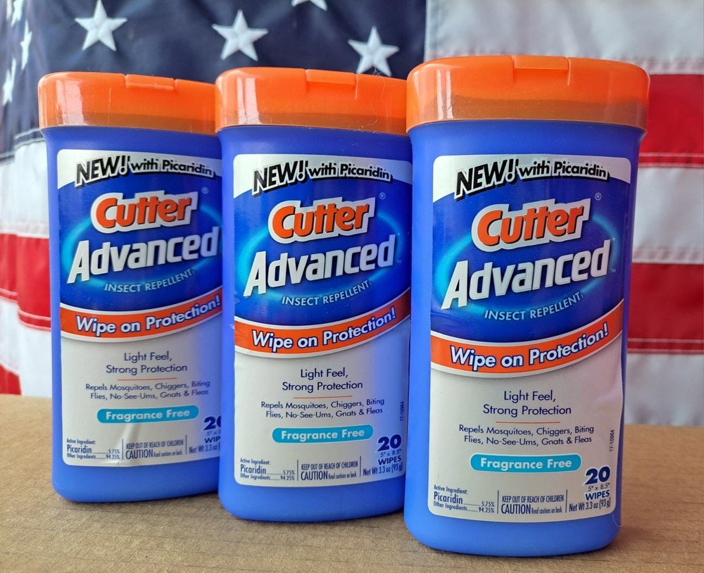 LOT OF 3 NOS Sealed Cutter Advanced Picaridin Insect Repellent Wipes