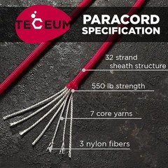 Teceum Paracord Type Iii 550 Crimson 100 Ft 4Mm Tactical Rope Mil-Spec Outdoor