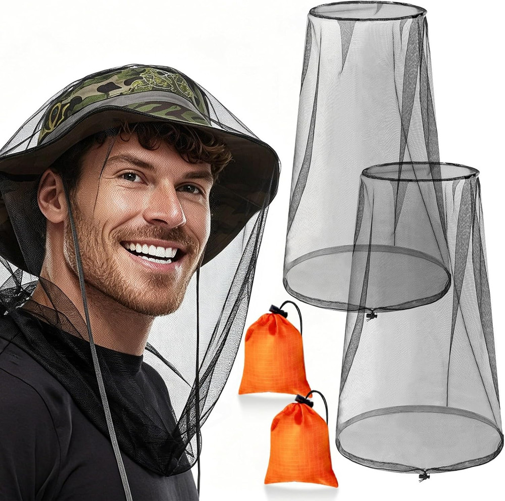 2 Pack Mosquito Head Nets with Drawstring – Ultra Large & Extra Long, Premium Br