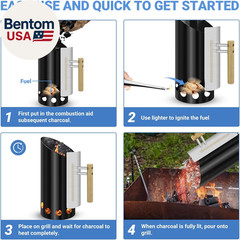 6.5″X14.5″ Double Enameled Charcoal Chimney Starter with Stainless Steel Heat Sh