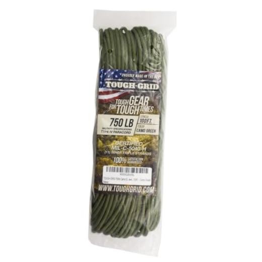 750 Paracord Rope Nylon Parachute Cord, Made in USA 100 Ft. Camo Green