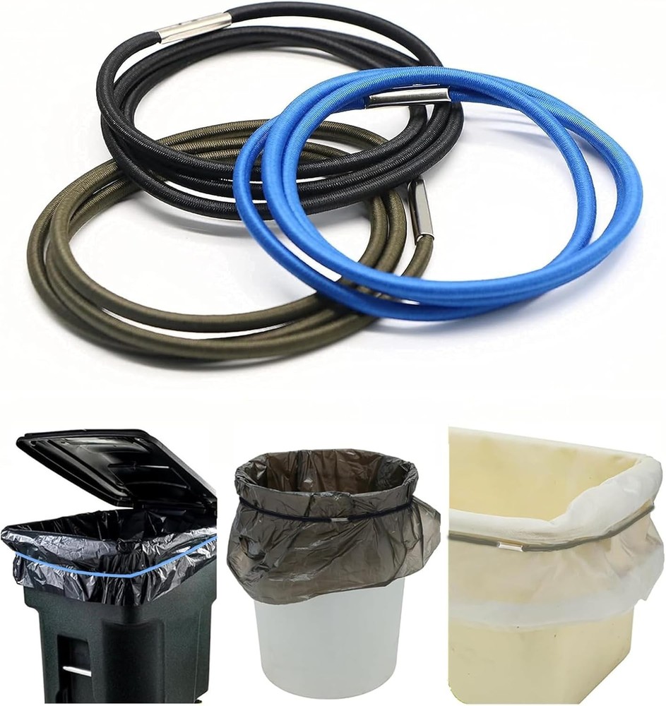 Trash Can Rubber Bands Set of 3, Black, Blue, Grey, Fits 13 to 30 Multi