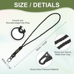 Paracord Keychain Carabiners Clip, 2Pcs& 19.7/6″ & Black
